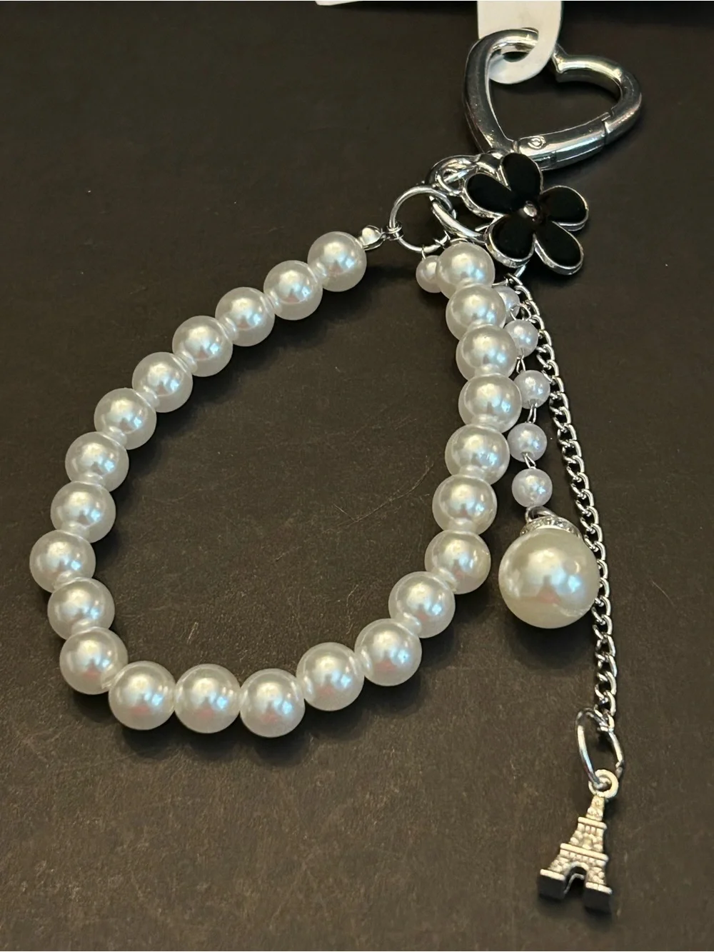 Silver or Gold w/Colored Enamel Flower Faux Pearl Wristlet Keychain Bag Charm